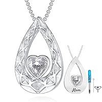 Crushed Ice Cut Simulated Heart Diamond Teardrop Necklace for Ashes, Custom Gold/Silver Teardrop-Shape Birthstone Urn Locket Keepsake Cremation Jewelry for Pet Human Ashes