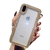 for iPhone XR Case 3D Glitter Sparkle Bling Case Luxury Shiny Crystal Rhinestone Diamond Gold Chain Clear Protective Case Cover for iPhone XR Gold