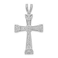 14k White Gold Diamond Filigree Religious Faith Cross Pendant Necklace Measures 41x23mm Wide Jewelry for Women