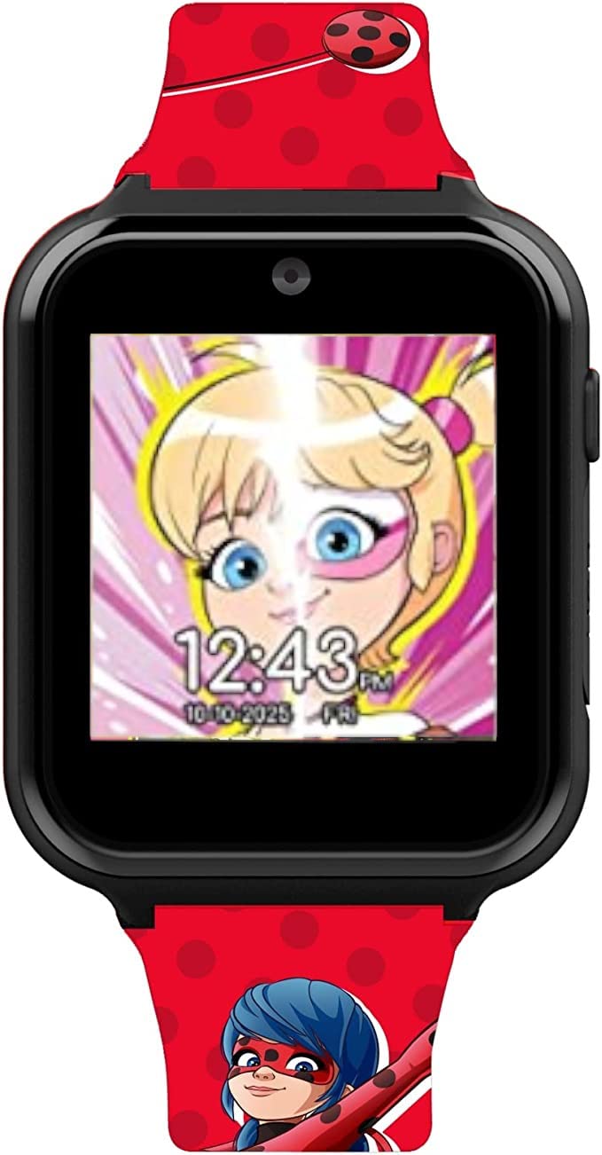 Accutime Miraculous Ladybug Kids Red Educational Learning Touchscreen Smart Watch Toy for Girls, Boys, Toddlers - Selfie Cam, Learning Games, Alarm, Calculator, Pedometer & More (Model: MRC4010AZ)