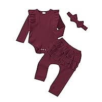 Baby Girl Clothes Newborn Infant Fall Winter Outifts Ribbed Ruffle Long Sleeve Romper Pant Outfit Set 3pcs 0-18Months