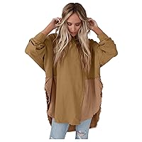 Women's Cowl Neck Sweatshirt Plus Size Oversized Fall 2023 Long Sleeve Asymmetric Hem Sweatshirt Pullover Solid Tops