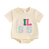 wdehow Big Sister Little Sister Matching Outfits Newborn Baby Girls Embroidery Romper Shirts Infant Summer Clothes