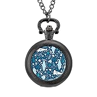 Cute Sharks and Whale Classic Quartz Pocket Watch with Chain Arabic Numerals Scale Watch