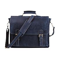 Men's Vintage Briefcase Crazy Horse Leather Messenger Bag 15.6