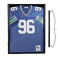 Snail Jersey Frame Display Case Large Lockable Frames Shadow Box with UV Protection Acrylic for Baseball Basketball Football Soccer Hockey Sport Shirt, Hanger and Wall Mount Option, Black Finish
