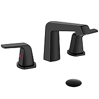 Aolemi 8 Inch Widespread Bathroom Sink Faucet 3 Holes Two Handle Deck Mounted Lavatory Vanity Basin Mixer Tap with Pop Up Drain Assembly, Matte Black