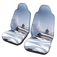Winter Landscape Car seat Covers Front seat Protectors Washable and Breathable Cloth car Seats Suitable for Most Cars