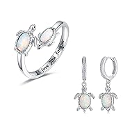 925-Sterling-Silver Opal Sea Turtle Earrings and Ring Set