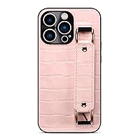 zhouye Leather Case for iPhone 13/13 Pro/ 13 Pro Max,Stylish Crocodile Texture Slim Back Cover Wristband TPU Inner Shell Shockproof Protection,Pink,13 pro 6.1''