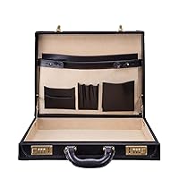 Maxwell Scott - Mens Luxury Leather Slim Square Briefcase Box Attaché Case with Luxury Suede Lining - The Scanno
