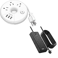 White Travel Power Strip + 10FT 4000J Surge Protector Extension Cord, NTONPOWER 6-in-1 & 16-in-1 Surge Protector Power Strip, Flat Plug, Wall Mounted, Side Outlet Extender for Home Office, Dorm Room