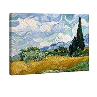 Wieco Art Wheat Field with Cypresses by Van Gogh Classical Oil Paintings Reproduction Large Modern Canvas Print Wall Art Landscape Pictures Stretched and Framed Giclee s Artwork for Home Office Decor