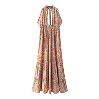 Boho Vintage Rayon Cotton Long Maxi Hippie Beachwear Ptinted Dress Backless Spaghetti Strap Beach Dresses Women