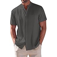 Men's Vintage V Neck Shirt Short Sleeve Cuban Camp Guayabera Button Down Hawaiian Summer Beach Casual Shirts