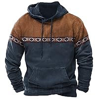 Mens Western Aztec Print Hoodies Vintage Ethnic Graphic Sweatshirt Hooded Drawstring Pullover Hoodie Tops with Pocket