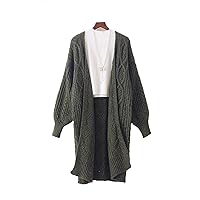 Winter and Autumn Long Women's Sweater Lantern Sleeve Casual Knitted Cape Sweater Oversized Long Women's Gift (Color : HF1100 Army Green, Size : One Size)