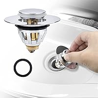 Bathtub Sink Plug, Stainless Steel Bullet Core Push Type,No Overflow Bounce Core Push-Type Converter Sink Drain Plug, Pop Up Sink Plug Stopper with Filter Basket No Overflow．