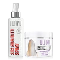 BOLD UNIQ Purple Hair Mask For Blonde, Platinum, Bleached, Silver, Gray, Ash & Brassy Hair & Anti-Humidity Spray Bundle - Remove Brassiness and Yellow Tones - Cruelty Free and Vegan