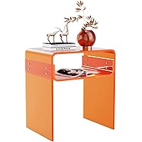Clear Acrylic End Table 2-Tier Bedside nightstand for Living Room Bedroom Home Decor (Orange)