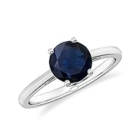 Natural Blue Sapphire Solitaire Ring for Women Girls in Sterling Silver / 14K Solid Gold/Platinum