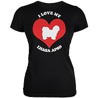 Animal World Valentines I Love My Lhasa Apso Black Juniors Soft T-Shirt