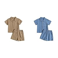 Boy Must Haves Outfits&Set Solid Color Cotton Linen Stand Up Collar Top And Shorts Summer 6 Month Baby Boy Outfit
