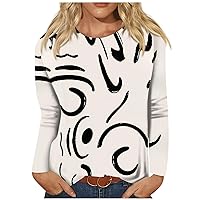 XHRBSI Women's Fashion Casual Retro Printed Round Neck Long Sleeve Pullover Top V Neck T Shirts Women