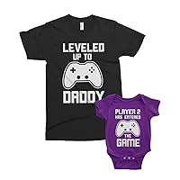 Threadrock Leveled Up to Daddy & Player 2 | Dad and Baby Son Daughter Matching Shirts Set