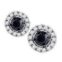 The Diamond Deal 10kt White Gold Womens Round Black Color Enhanced Diamond Solitaire Circle Frame Earrings 1.00 Cttw