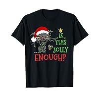 Is This Jolly Enough Cat Christmas Lights Bored Cat Funny T-Shirt
