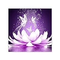 White Lotus' Flower Butterfly Wall Art Canvas for Guest Room Decor Decorative Spiritual Meditation Floral Relax Canvas Wall Art Quotes for Patio Porch Country Wall Décor 12x12 Inch