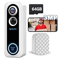 3MP FHD Doorbell Camera Wireless, WiFi Video Doorbell Pre-Installed 64GB SD Card, No Monthly Fees, AI Detection, 2 Way Audio, Voice Changer, Voice Message, Work with Alexa & Google Assistant