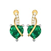 925 Sterling Silver Lab Created Emerald Hanging Heart Shape Stud Earrings Dainty Screwback Posts with Cubic Zirconia Hypoallergic For Women and Girls