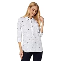Tommy Hilfiger Women's Long Sleeve Half Button Roll Tab Popover Shirt