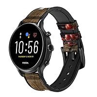 CA0162 Grapes Bottle and Glass of Red Wine Leather Smart Watch Band Strap for Fossil Hybrid Smartwatch Nate, Hybrid HR Latitude, Hybrid Smartwatch Machine Size (24mm)