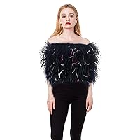 Women Ostrich Feather Bandeau Bralette Mini Crop Top Tube Top Strapless for Party Carnival