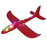 Airplane Toy Light Up Hand Throw Glider 19x19inch Large Foam Airplane Toy with 2 Flying Mode Easy Assembly Summer Outdoor Toys for Kids, Red Airplane Kids Summer Toys Outdoor Toys