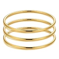 Kainier 3mm 14K Gold Plated Bracelet Stainless Steel Glossy Stackable Thin Round Bangle Bracelet for Women Oval Solid Plain Polished Bracelet Best Gifts for Love