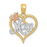 14ct Two Tone Polished Gold and Rhodium Mom Love Heart Pendant Necklace Measures 20x15mm Wide Jewelry for Women