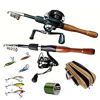 Fishing Pole Combo Set,2.1m/6.89ft 2PCS Collapsible Rods 2PCS Spinning  Reels Lures Set Carrier Bag Fishing Rod Reel Combos