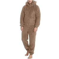 Onesie Pajamas for Men Long Sleeve Full Zip Hooded Casual Winter Warm Faux Fleece Rompe Sleepwear Casual Loungewear