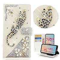 STENES Bling Wallet Phone Case Compatible with iPhone 15 Pro Max Case - Stylish - 3D Handmade Leopard Flowers Design Magnetic Wallet Stand Girls Women Leather Cover - Gold