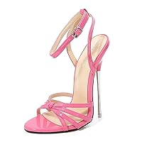 Womens heeled sandals Strappy Pointy Open Toe Ankle Strap Stiletto High Heels metal heel Wedding Party Dress shoes 16cm/6.3inch