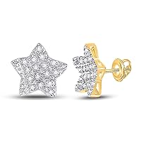 The Diamond Deal 10kt Yellow Gold Mens Round Diamond Star Earrings 1/10 Cttw