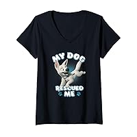 Womens Disney Bolt Vintage My Dog Rescued Me Hero Pup Poster V-Neck T-Shirt