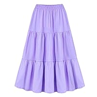 Smocked Long Skirts for Women Ruffle High Waist Midi Skirt Casual Solid Color Pleated Skirt Plus Size Summer Stylish Skirt
