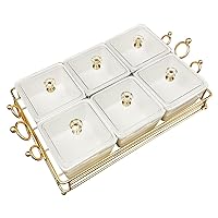 Ceramic Bowls and with Lid Gold Basket Trays, 6 Removable Small Bowls Condiment Trays Nut Serving Set for Snacks, Fruits, Candy and Condiments - Great for Parties, Holiday Gifts, White