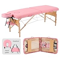 YOUNIKE Massage Table Lash Bed 2 Folding Portable Lightweight Adjustable Facial Cradle Spa Salon Therapy Beauty Esthetician Tattoo 28 Inches Wide Pink