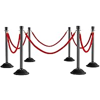 6 Pcs Red Ropes Stanchions, Red Carpet Ropes and Poles, Crowd Control Plastic Stanchion Post with 5 ft Crown Top and 6 Pcs Rope for Party, Wedding (Red Rope)